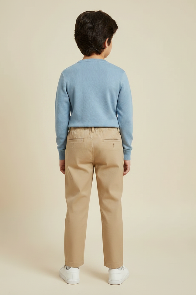 Pantalon Marron Enfant Décontracté Brodé Coton Confortable - Beige - vue 2
