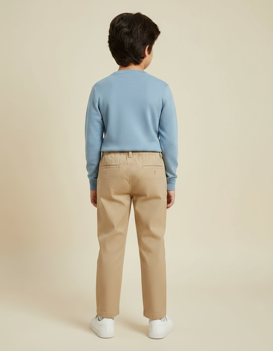 Pantalon Marron Enfant Décontracté Brodé Coton Confortable - Beige - vue 2