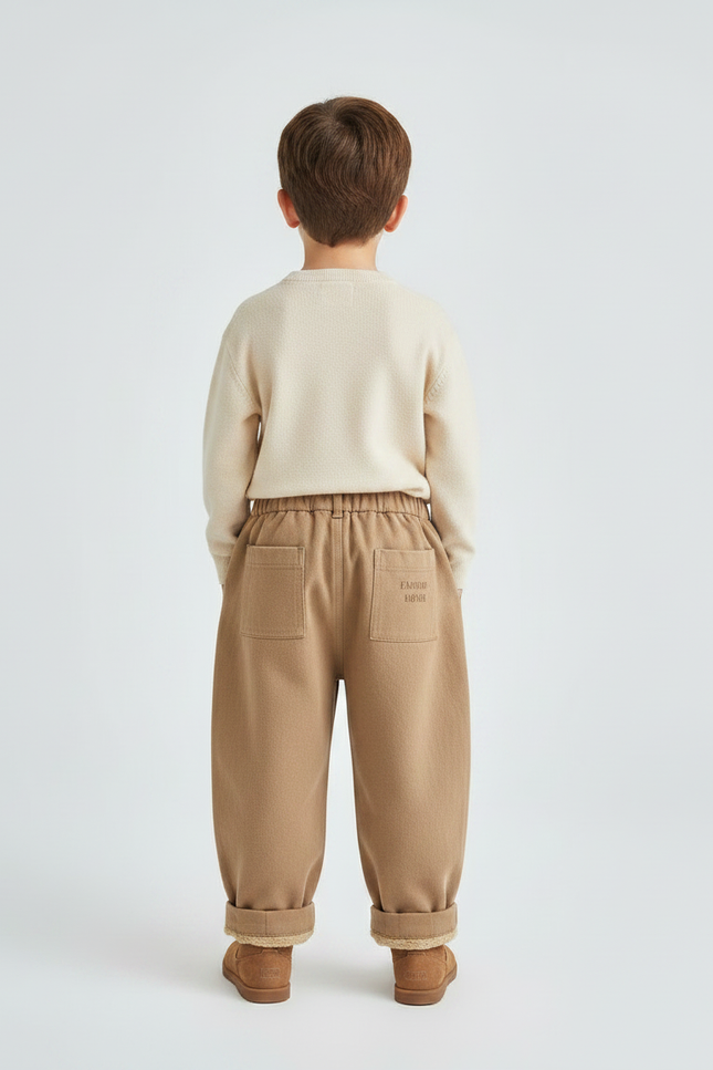 Pantalon Marron Épais Imprimé Doublé Polaire Enfant - Molleton - vue 2