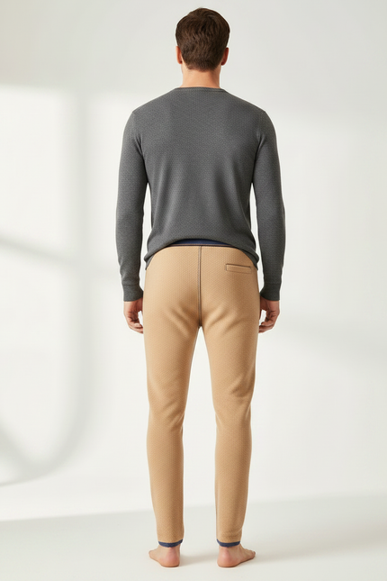 Pantalon Marron Thermique Homme Doux Hiver - Camel Maille - vue 2
