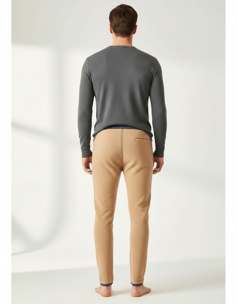 Pantalon Marron Thermique Homme Doux Hiver - Camel Maille - vue 2