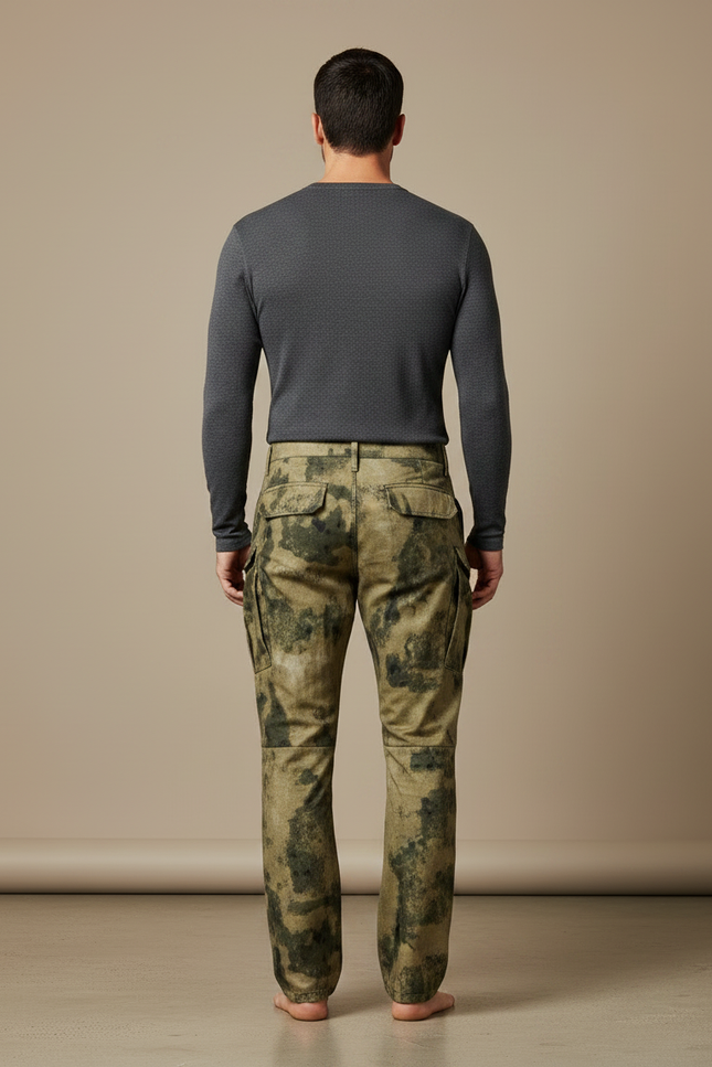 Pantalon Marron Camouflage Militaire Cargo Homme - Kaki Toile - vue 2