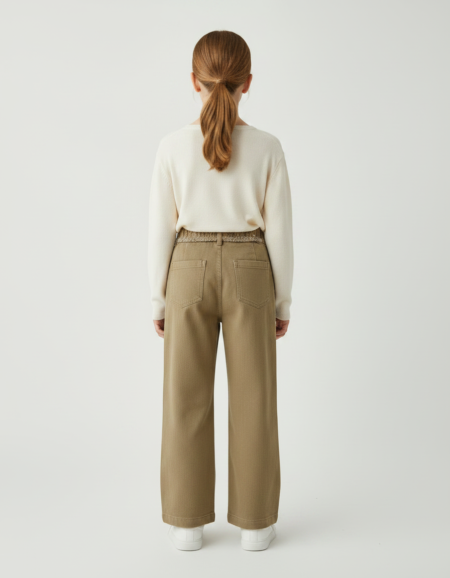 Pantalon Marron Ample Plissé Volants Fille Décontracté - Kaki Toile - vue 2