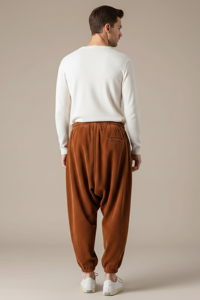 Pantalon Marron Côtelé Ample Décontracté Homme - Cordé - vue 2