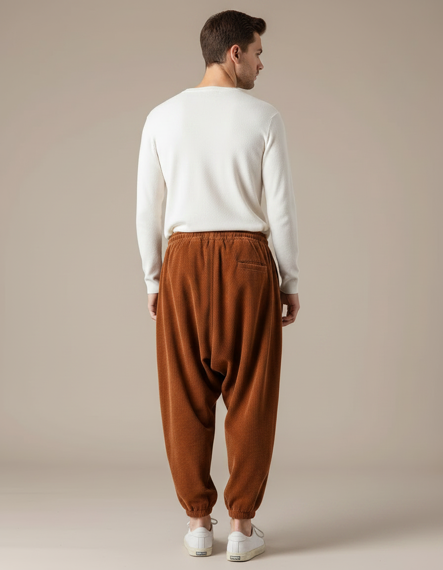 Pantalon Marron Côtelé Ample Décontracté Homme - Cordé - vue 2