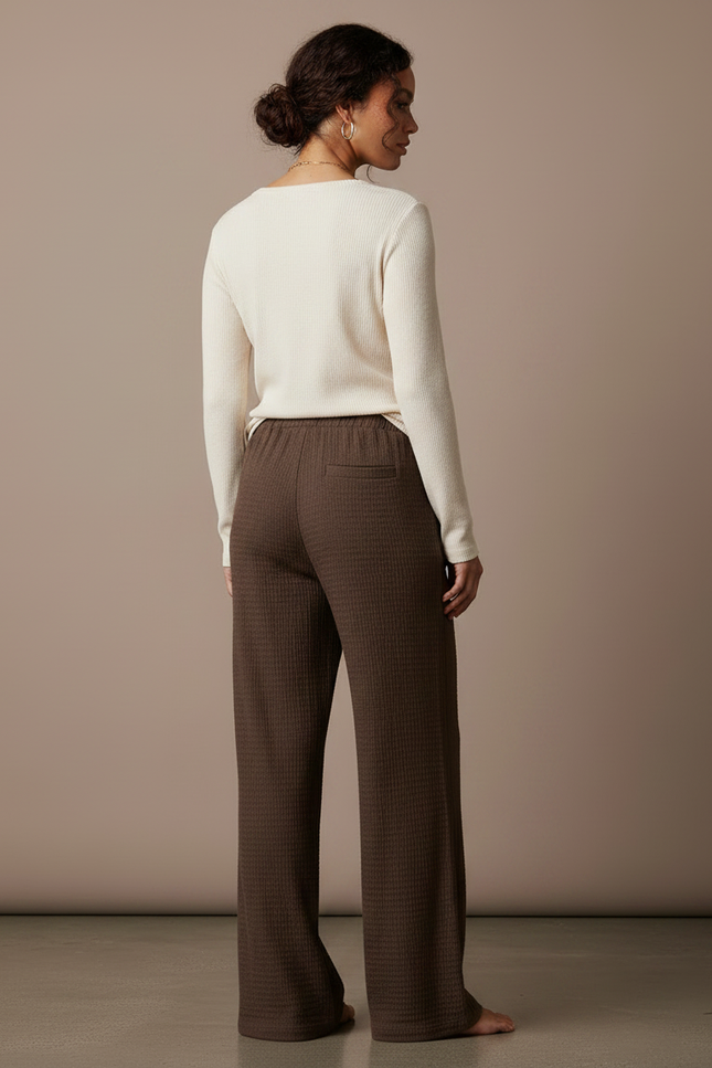 Pantalon Marron Ample Texturé Décontracté Confortable - Maille - vue 2