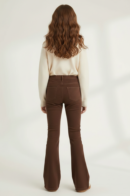 Pantalon Marron Évasé Confortable Taille Haute Fille - Gabardine - vue 2