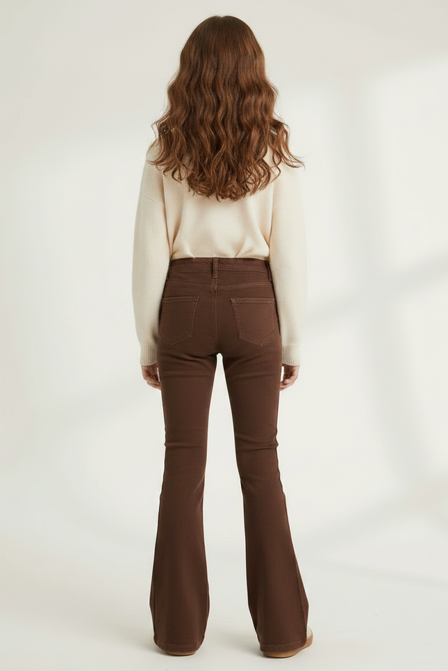 Pantalon Marron Évasé Confortable Taille Haute Fille - Gabardine - vue 2