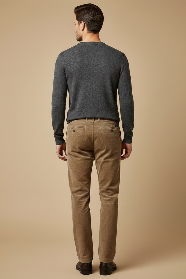 Pantalon Marron Côtelé Droit Élégant Décontracté Homme - Cordé - vue 2