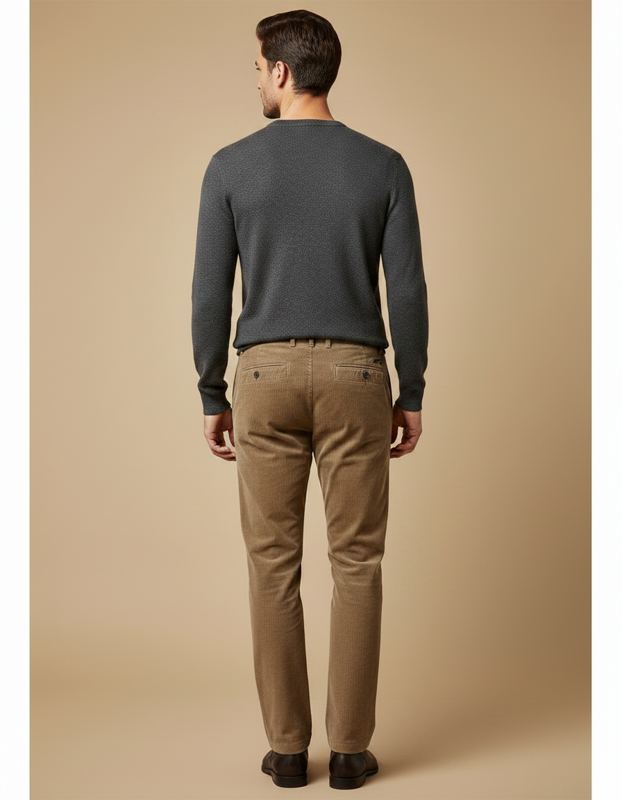 Pantalon Marron Côtelé Droit Élégant Décontracté Homme - Cordé - vue 2