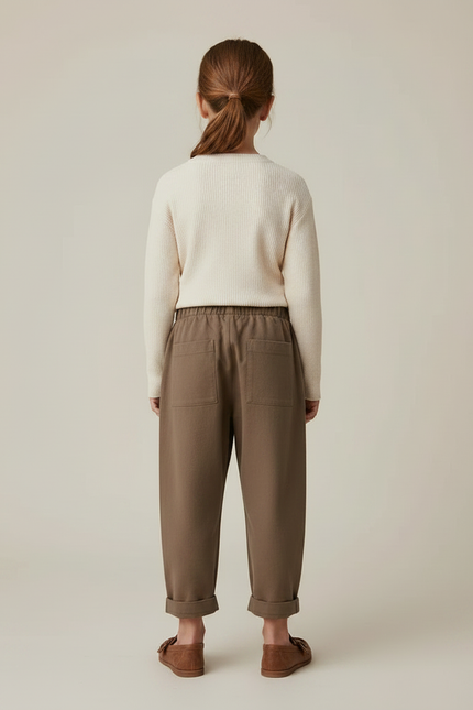 Pantalon Marron Coton Ample Élastique Enfant Décontracté - Molleton - vue 2