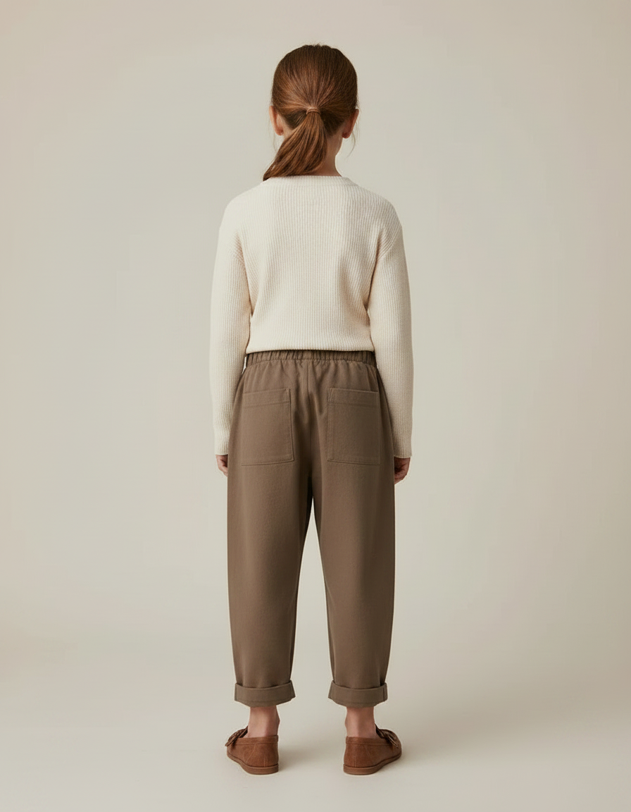 Pantalon Marron Coton Ample Élastique Enfant Décontracté - Molleton - vue 2