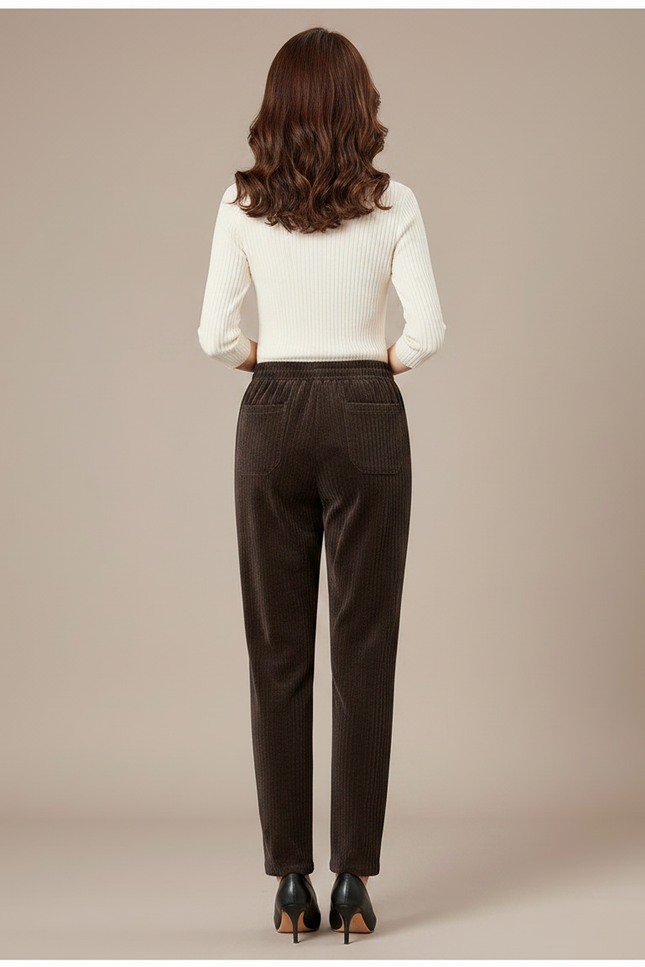Pantalon Marron Côtelé Droit Chaud Décontracté Femme - Cordé - vue 2
