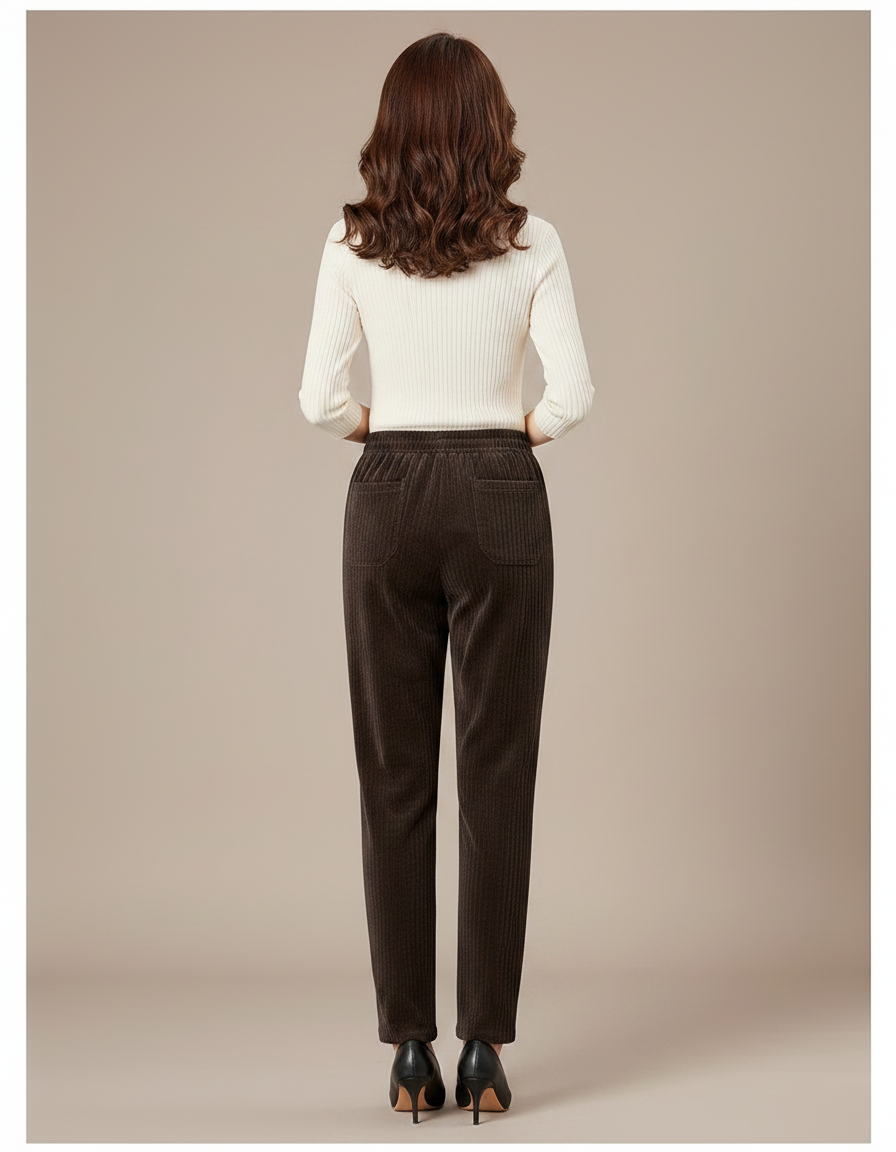 Pantalon Marron Côtelé Droit Chaud Décontracté Femme - Cordé - vue 2