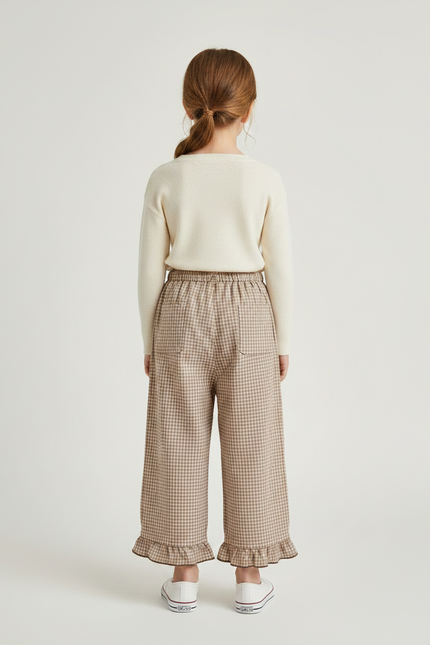 Pantalon Marron À Carreaux Ample Volants Coton Enfant - vue 2