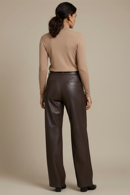 Pantalon Marron Cuir PU Ample Élégant Femme - Simili cuir - vue 2