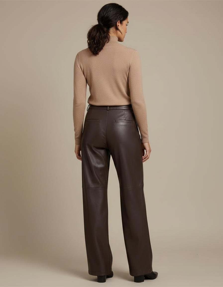 Pantalon Marron Cuir PU Ample Élégant Femme - Simili cuir - vue 2