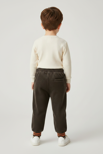 Pantalon Marron Côtelé Ample Décontracté Ourson Enfant - Cordé - vue 2