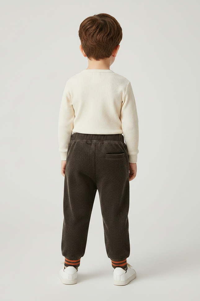 Pantalon Marron Côtelé Ample Décontracté Ourson Enfant - Cordé - vue 2
