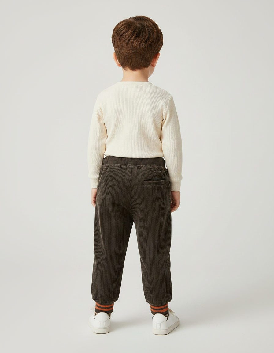 Pantalon Marron Côtelé Ample Décontracté Ourson Enfant - Cordé - vue 2