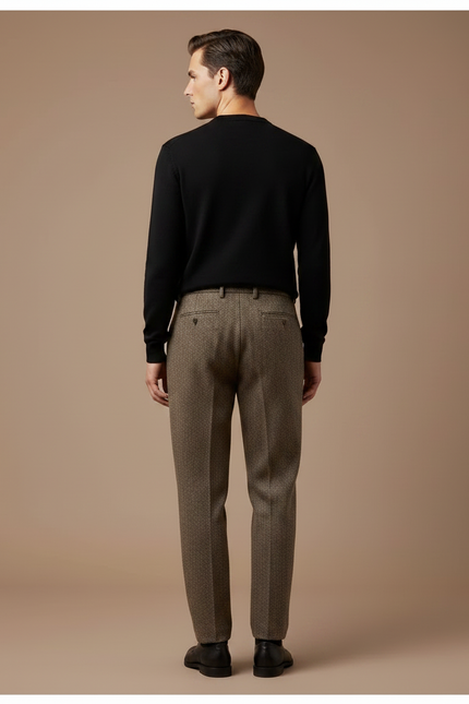 Pantalon Marron Laine Droit Plissé Homme Classique - Tweed - vue 2