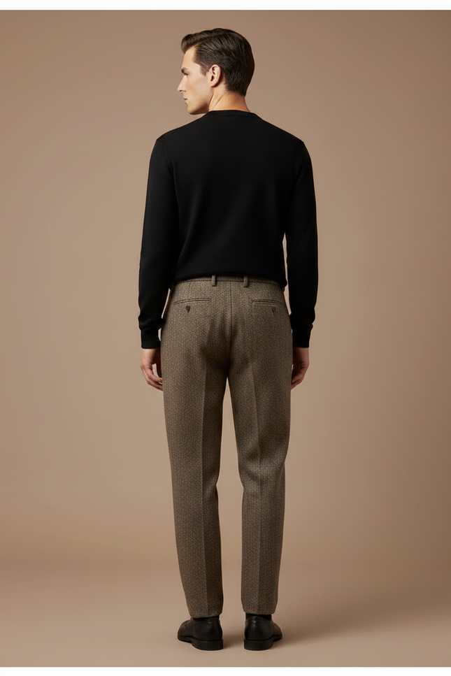 Pantalon Marron Laine Droit Plissé Homme Classique - Tweed - vue 2