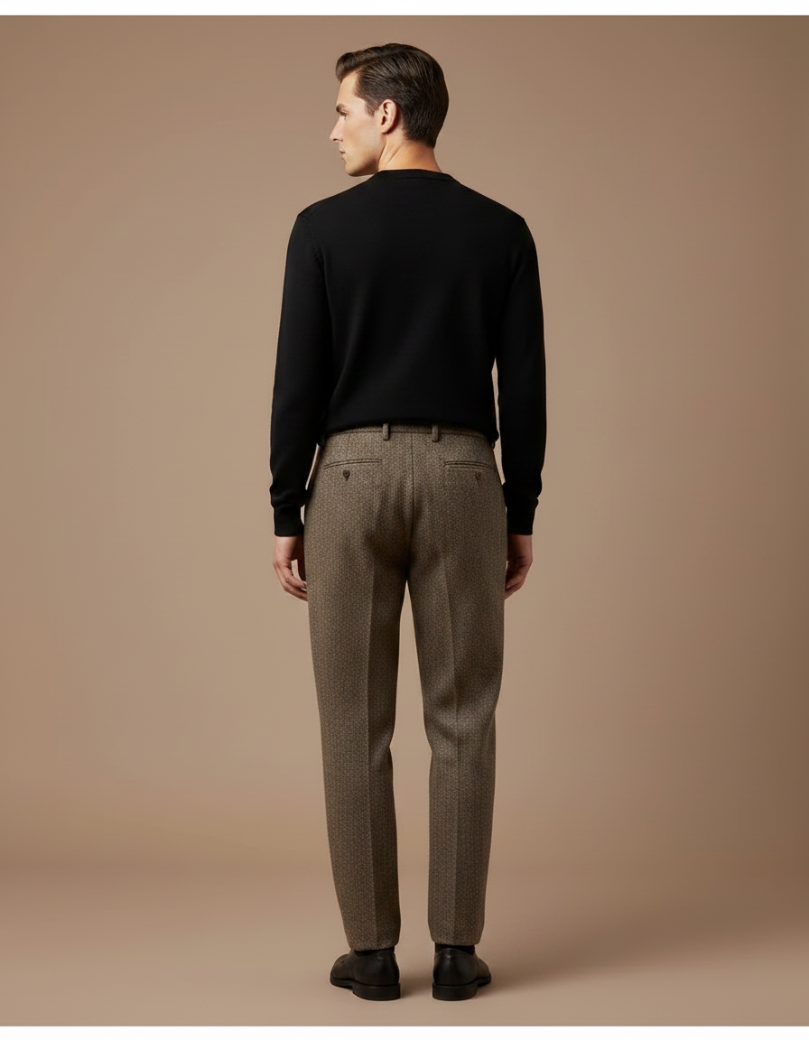 Pantalon Marron Laine Droit Plissé Homme Classique - Tweed - vue 2