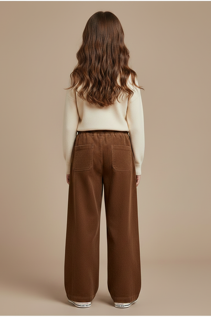 Pantalon Marron Ample Côtelé Décontracté Élastique Hiver - Cordé - vue 2