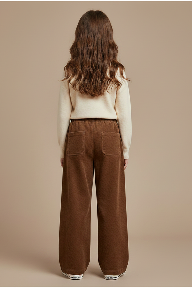 Pantalon Marron Ample Côtelé Décontracté Élastique Hiver - Cordé - vue 2