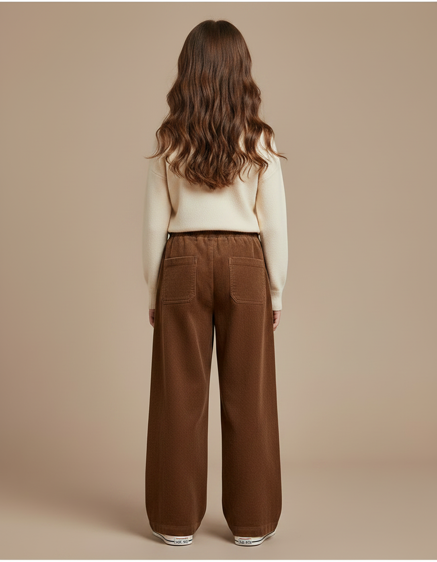 Pantalon Marron Ample Côtelé Décontracté Élastique Hiver - Cordé - vue 2