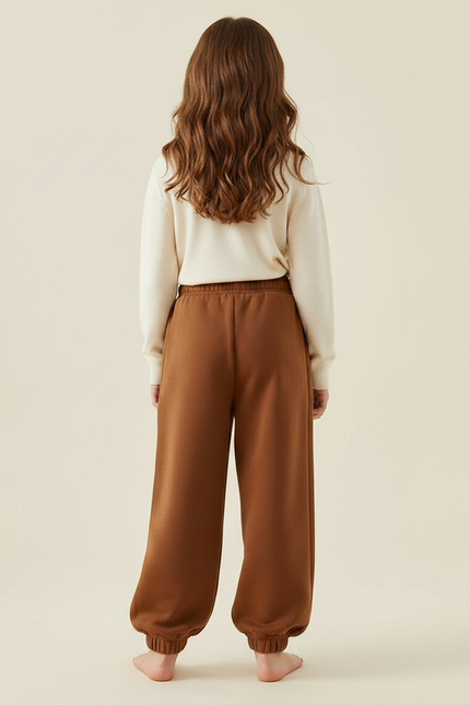 Pantalon Marron Ample Coton Élastique Enfant Confortable - Molleton - vue 2