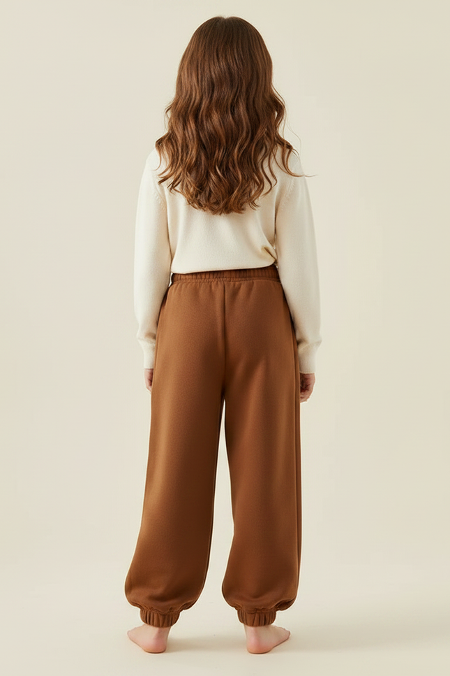 Pantalon Marron Ample Coton Élastique Enfant Confortable - Molleton - vue 2