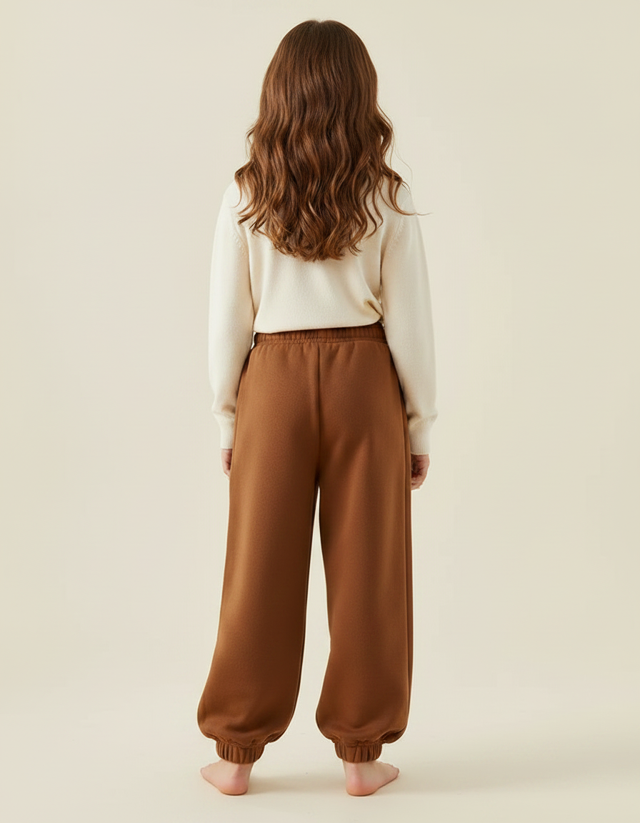 Pantalon Marron Ample Coton Élastique Enfant Confortable - Molleton - vue 2