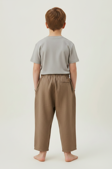 Pantalon Marron Lin Ample Décontracté Enfant - vue 2