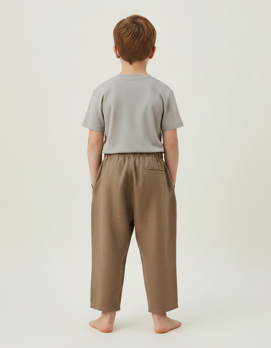 Pantalon Marron Lin Ample Décontracté Enfant - vue 2