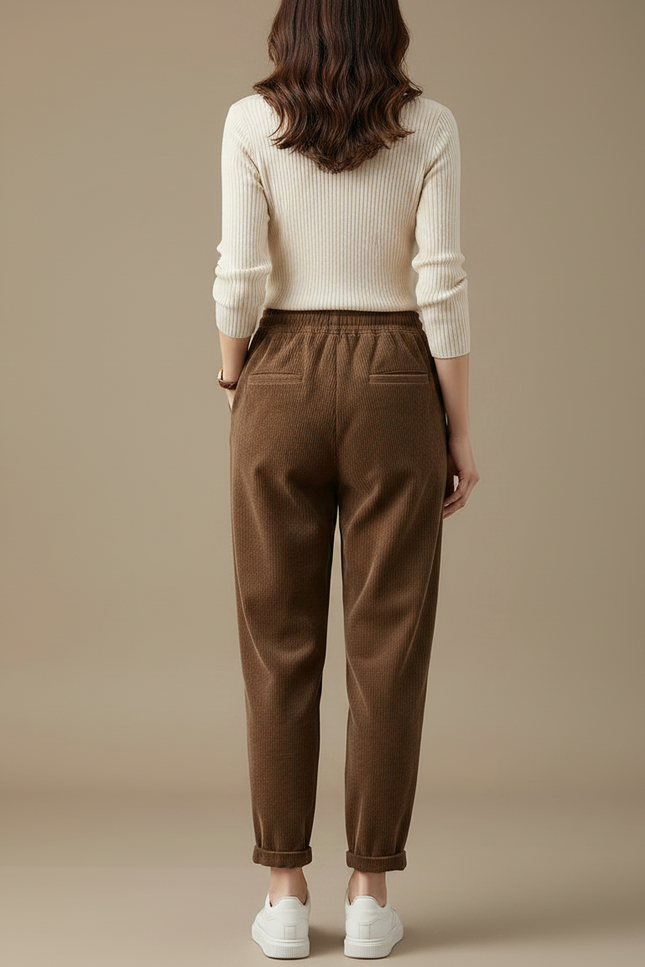 Pantalon Marron Velours Côtelé Ample Décontracté Hiver - Cordé - vue 2