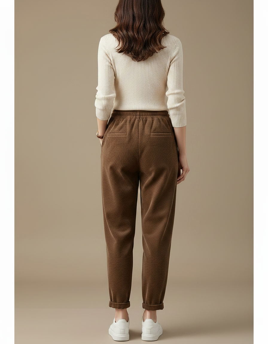 Pantalon Marron Velours Côtelé Ample Décontracté Hiver - Cordé - vue 2