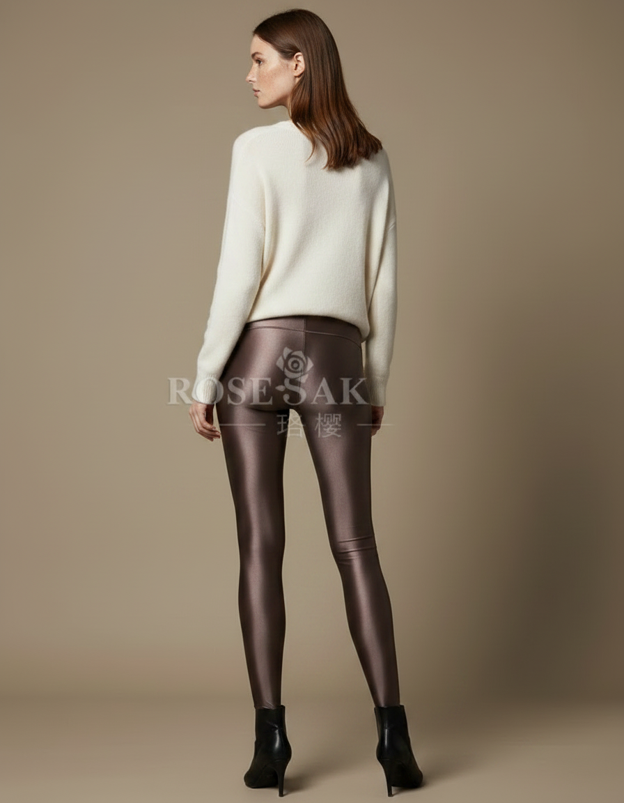 Pantalon Marron Brillant Moulant Élastique Élégant - Simili cuir - vue 2