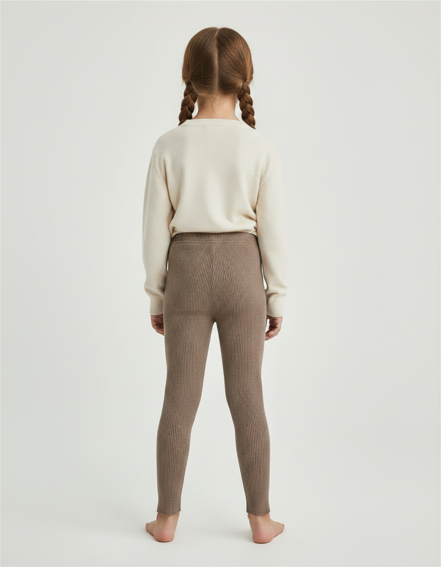 Pantalon Marron Côtelé Tricoté Extensible Enfant Fille - Maille - vue 2