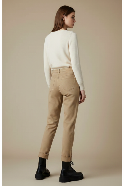 Pantalon Marron Coupe Droite Taille Haute Décontracté - Camel Gabardine - vue 2