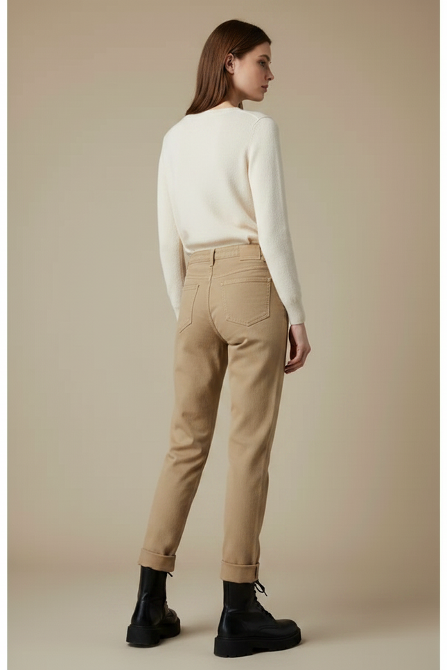 Pantalon Marron Coupe Droite Taille Haute Décontracté - Camel Gabardine - vue 2