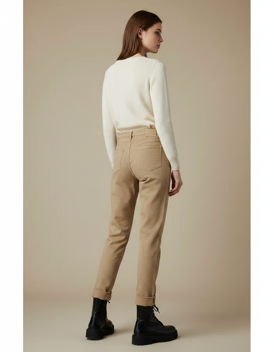 Pantalon Marron Coupe Droite Taille Haute Décontracté - Camel Gabardine - vue 2