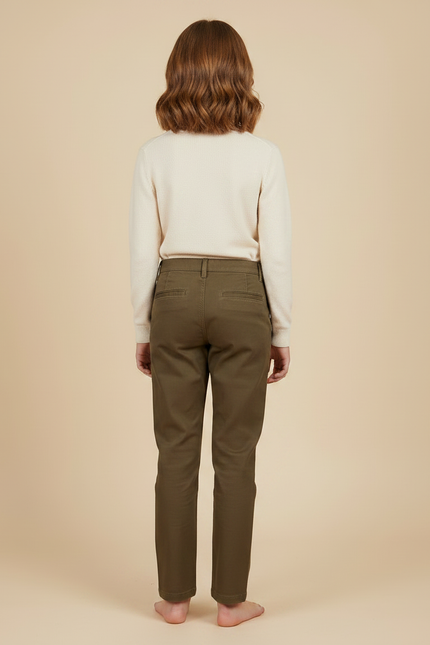 Pantalon Marron Coton Décontracté Droit Enfant - Kaki Gabardine - vue 2