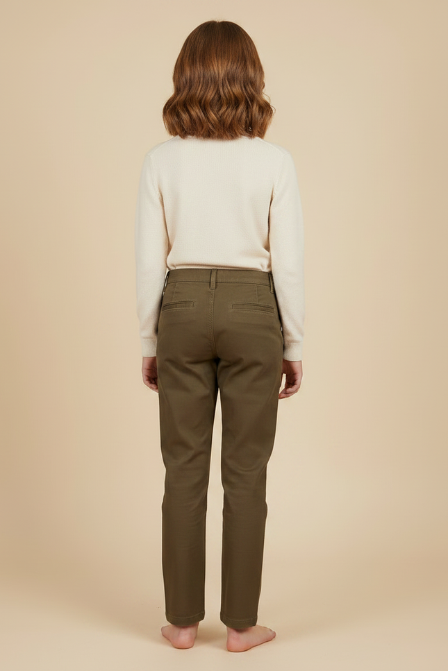 Pantalon Marron Coton Décontracté Droit Enfant - Kaki Gabardine - vue 2