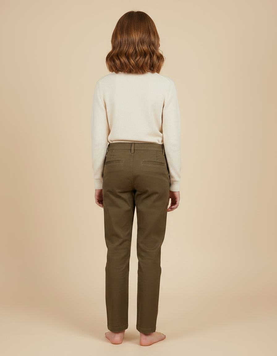 Pantalon Marron Coton Décontracté Droit Enfant - Kaki Gabardine - vue 2