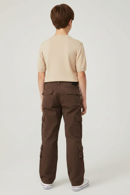 Pantalon Marron Cargo Ample Multi-Poches Garçon - Coton - vue 2