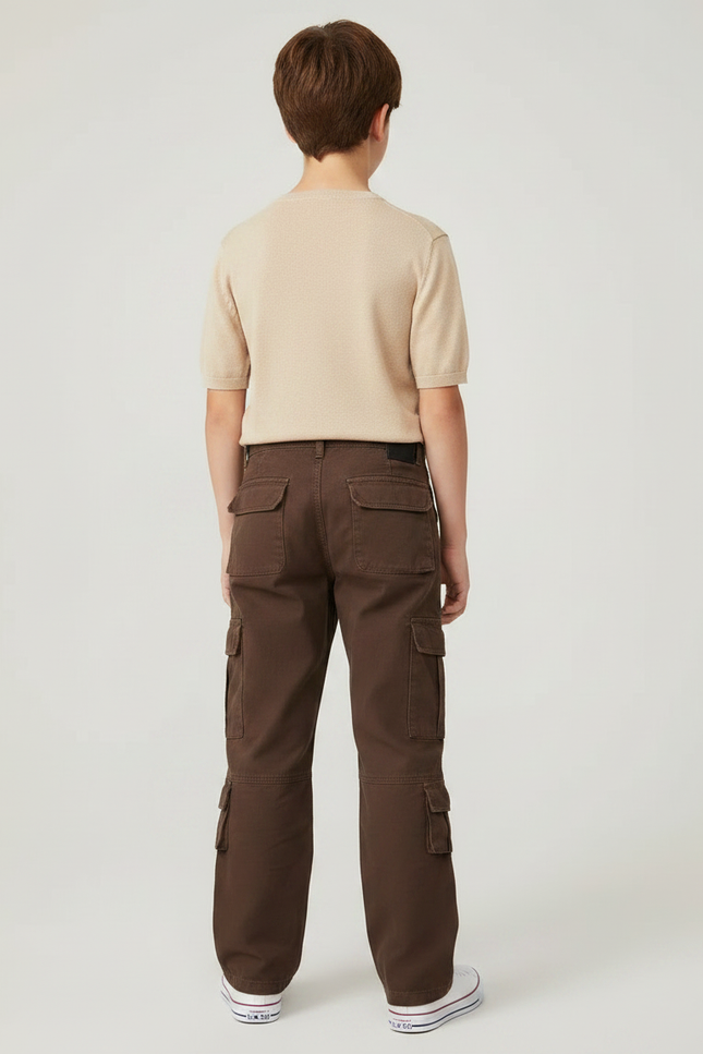 Pantalon Marron Cargo Ample Multi-Poches Garçon - Coton - vue 2