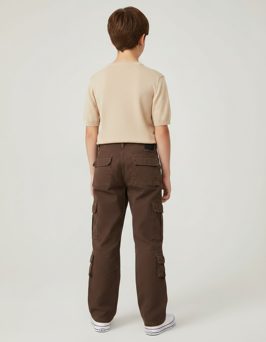 Pantalon Marron Cargo Ample Multi-Poches Garçon - Coton - vue 2