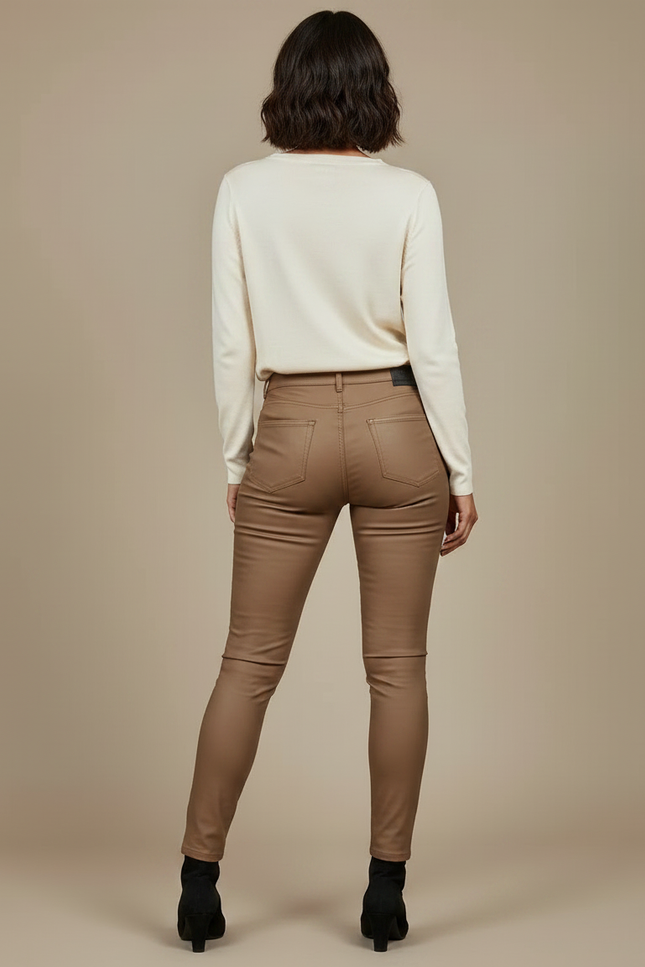 Pantalon Marron Similicuir Slim Fit Élastique Femme - Simili cuir - vue 2