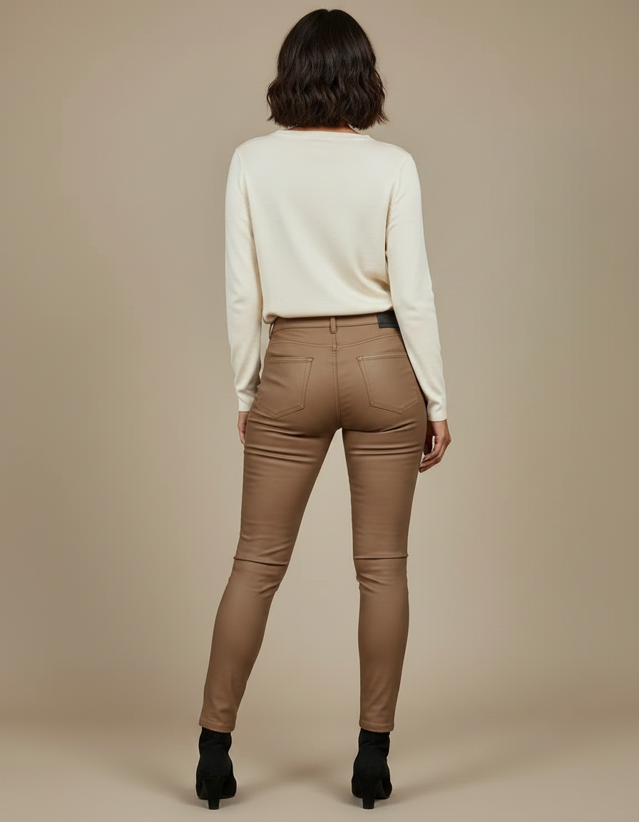 Pantalon Marron Similicuir Slim Fit Élastique Femme - Simili cuir - vue 2